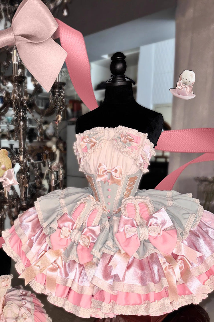[Ribbon Dance] Multi-Layered Ruffle Bowknot Lace-Up Sweet Princess Lolita Dress 3 Colors - Product - 8