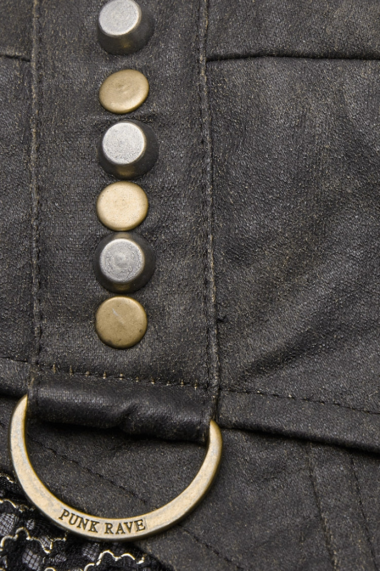 High Collar Sleeveless Rivet Decoration Sheer Mesh Men's Steampunk Vest 2 Colors - Product - 14
