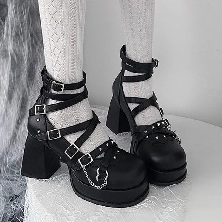 Gothic Punk Judgment Angel Patent Leather Lolita High Heels 2 Colors - Black - 1