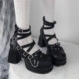 Gothic Punk Judgment Angel Patent Leather Lolita High Heels 2 Colors - Black - 1
