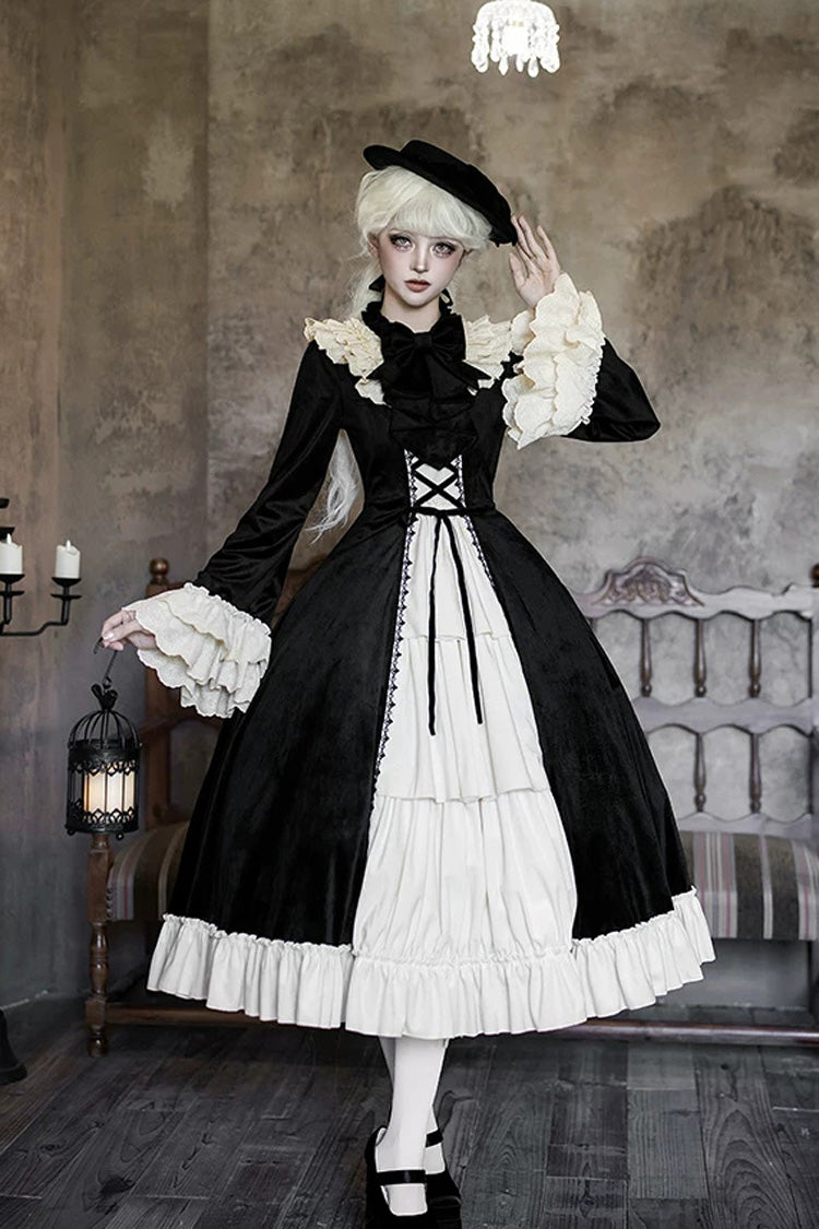 Black [Letters and Poems · Nutcracker Box] Long Sleeves Ruffled Open-Front Bow Lace-Up Gothic Lolita Dress - Black - 1