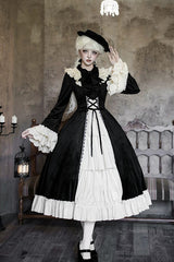 Black [Letters and Poems · Nutcracker Box] Long Sleeves Ruffled Open-Front Bow Lace-Up Gothic Lolita Dress - Black - 1