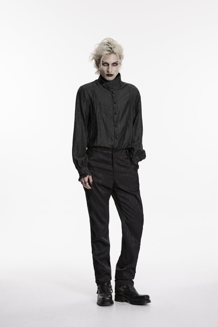 Black Jacquard Slim Men's Gothic Gorgeous Handsome Pants - Black - 1