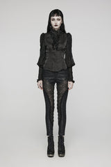 Black Stand Collar Lace Long Sleeves Ruffle Hollow Womens Gothic Blouse - Product - 2