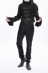 Black Floral Branded Print Embroidery Zipper Men's Gothic Pants - Product - 2
