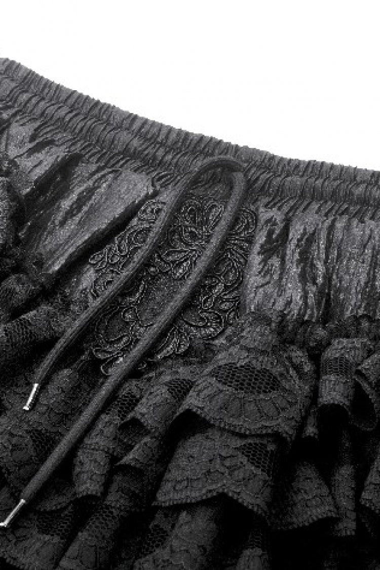 Black Women's Lolita Gothic Embroidered Flower Multilayered Lace Trim Lantern Shorts - Product - 12