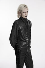 Black V Collar Lace-Up Slim Asymmetric Buckled Men's Punk Vest - Product - 6