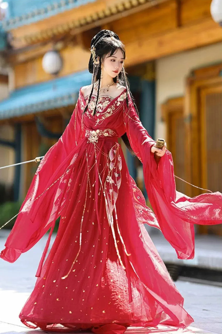 Red Hot Stamping Embroidery Women's Classic Hanfu Dress Full Set - Product - 3