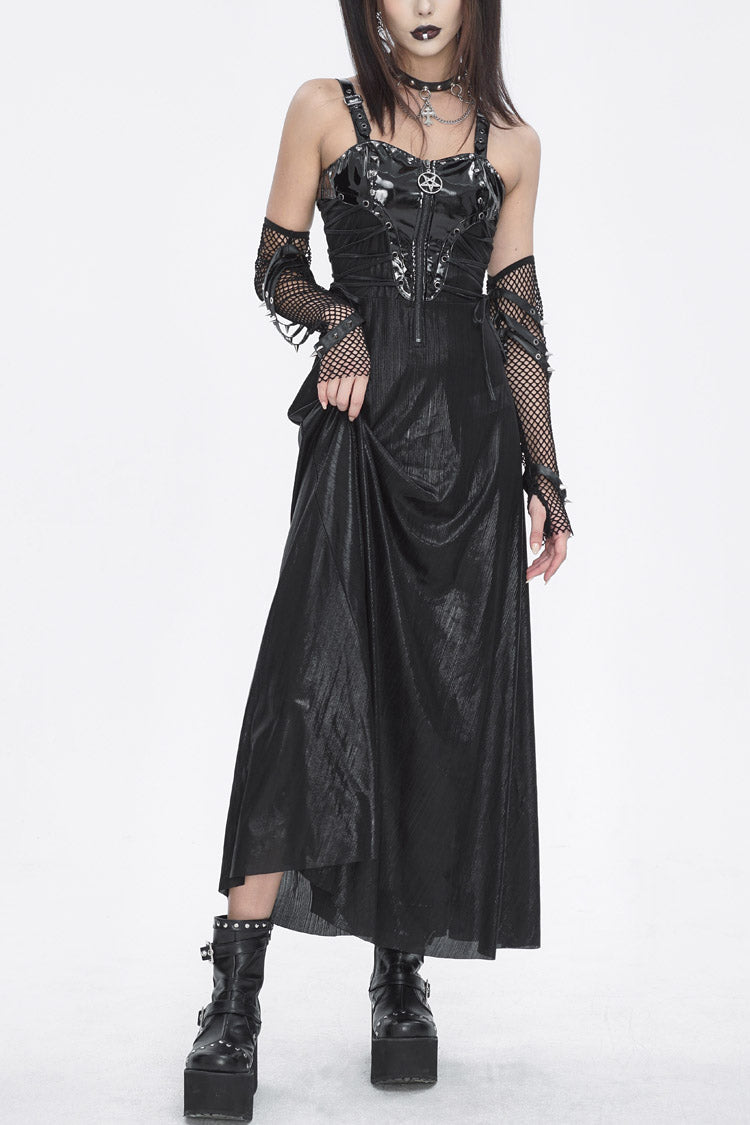 Black Buckle Strap Eyelets Womens Gothic Jsk Dress - Black - 1
