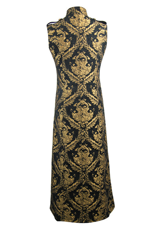 Black And Gold Court Floral Gothic Mens Long Coat - Product - 6