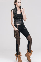 Black/Brown Big Opening Chest Wave Hand Rubbed Leather Collar Women's  Punk Vest - Product - 9