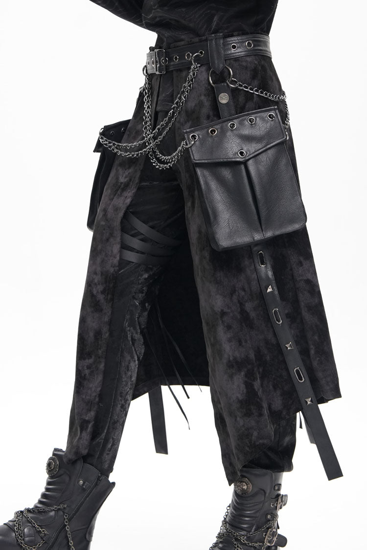 Black Chain Rivet Buckle Men's Gothic Skirt - Product - 7