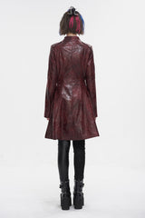 Red Double Buckle Faux Leather Long Women's Punk Coat - Product - 8