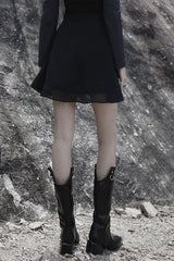 Black Chiffon Plaid Large-Hole Mesh Stitching V-Word Segmentation Design Sun-Hem Women's Punk Skirt - Product - 3