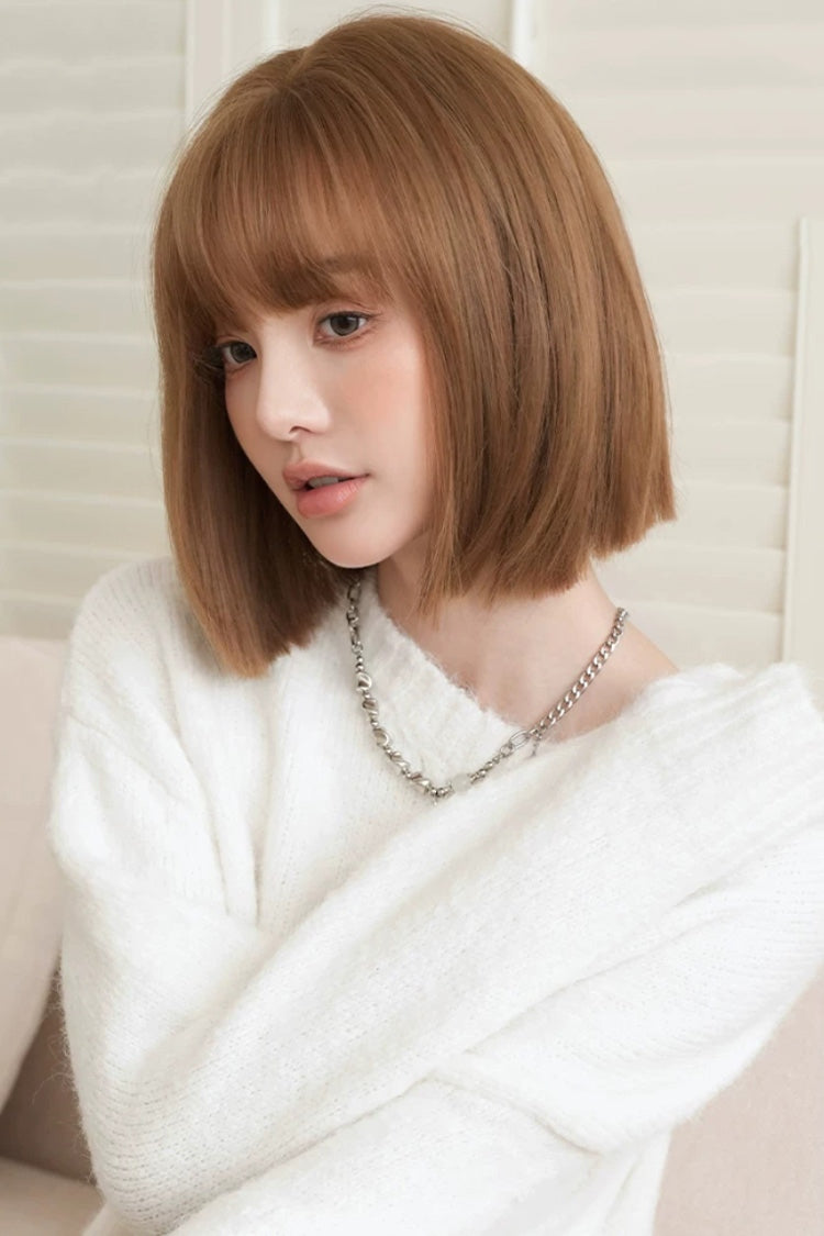 Roasted Brown Japanese Style Full Air Bangs Straight Sweet Lolita Short Wig - Product - 2