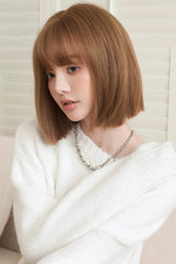 Roasted Brown Japanese Style Full Air Bangs Straight Sweet Lolita Short Wig - Product - 2