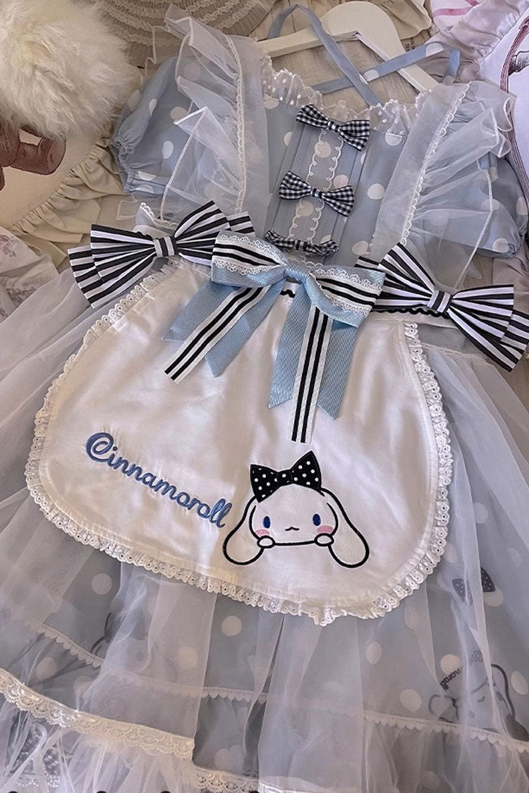 Light Blue Short Sleeves Big Eared Dog Print Ruffle Bowknot Alice Sweet Lolita Dress - Product - 5