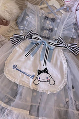 Light Blue Short Sleeves Big Eared Dog Print Ruffle Bowknot Alice Sweet Lolita Dress - Product - 5