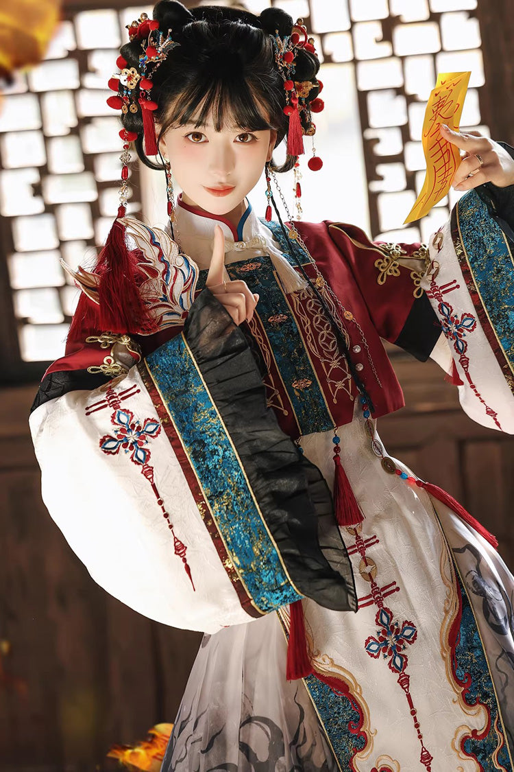Multi-Color [Fox Trace Codex] Stand Collar Long Sleeves Printed Embroidered Classic Chinese Style Elegant Lolita Dress - Product - 4