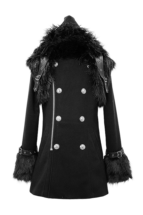 Black Cape Collar Punk Long Mens Coat With Fur - Product - 5