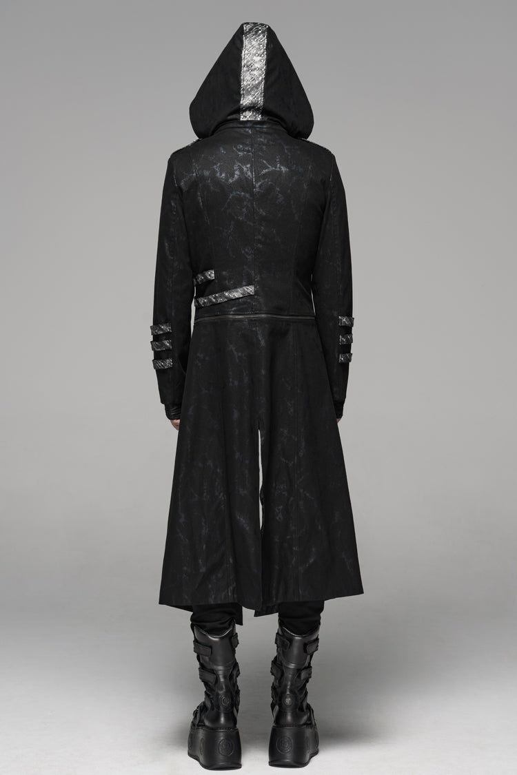 Black Stand Collar Metal Buckle Long Sleeves Mens Steampunk Coat - Product - 3