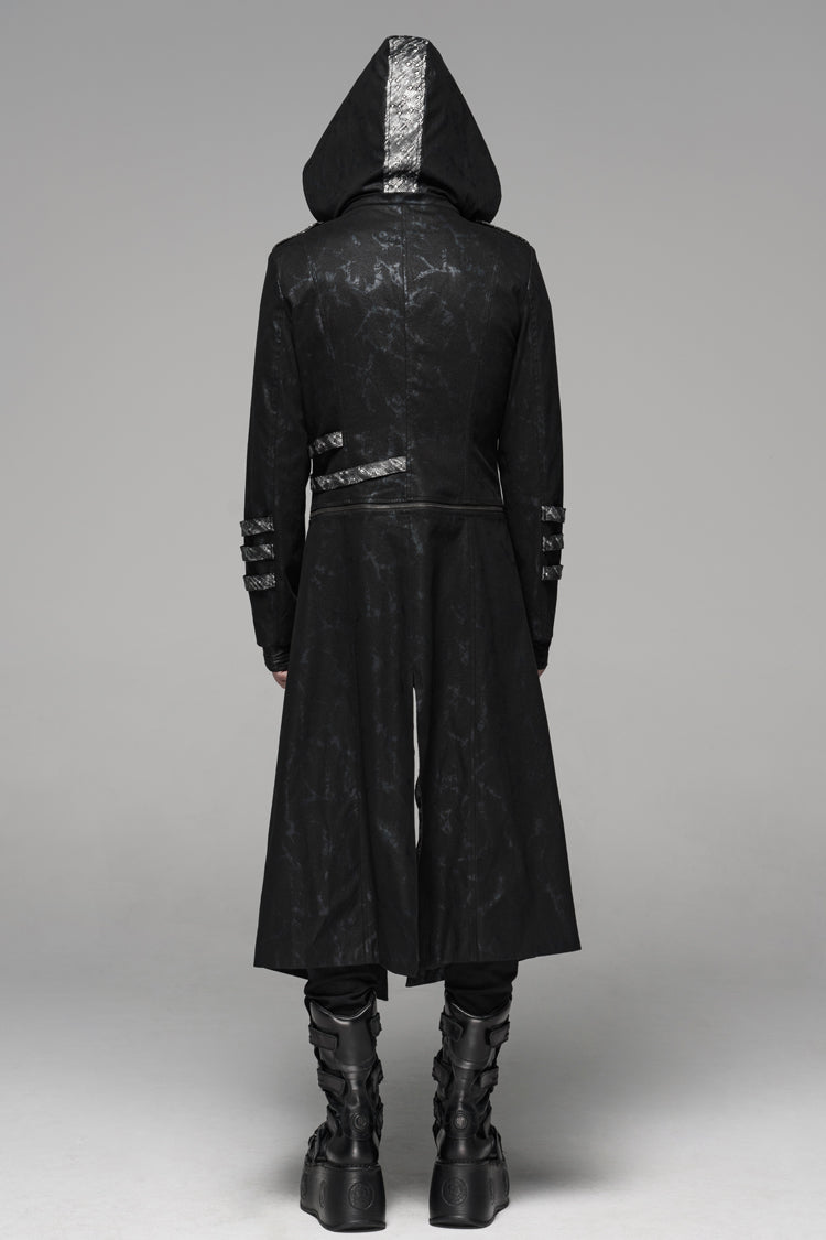 Black Stand Collar Metal Buckle Long Sleeves Mens Steampunk Coat - Product - 3
