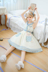 White/Blue Navy Style Cute Animals Print Sweet Princess Lolita Jsk Dress - Product - 6
