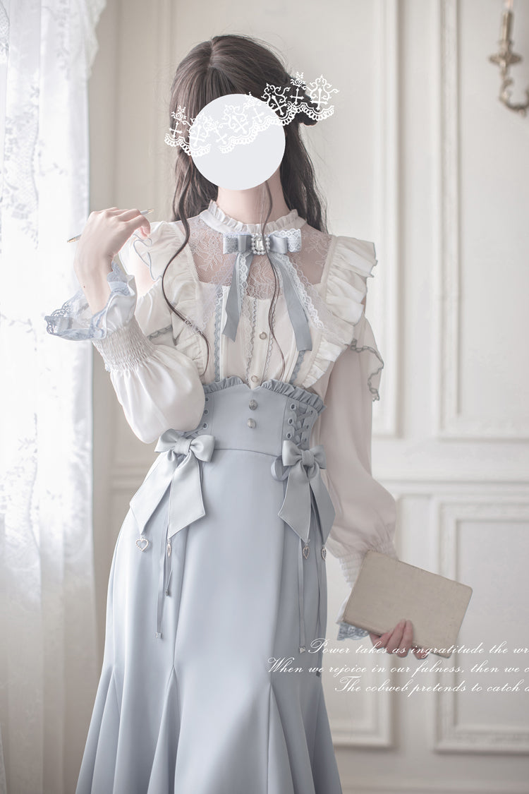 Blue Ruffle Bowknot Slim Sweet Elegant Lolita Fishtail Skirt Dress - Product - 5