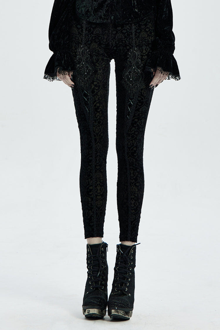Black Jacquard Women's Gothic Leggings - Black - 1
