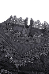 Black Stand Collar Cut-Out Half Sleeves Lace Spliced Women's Gothic Maxi Dress - Product - 13