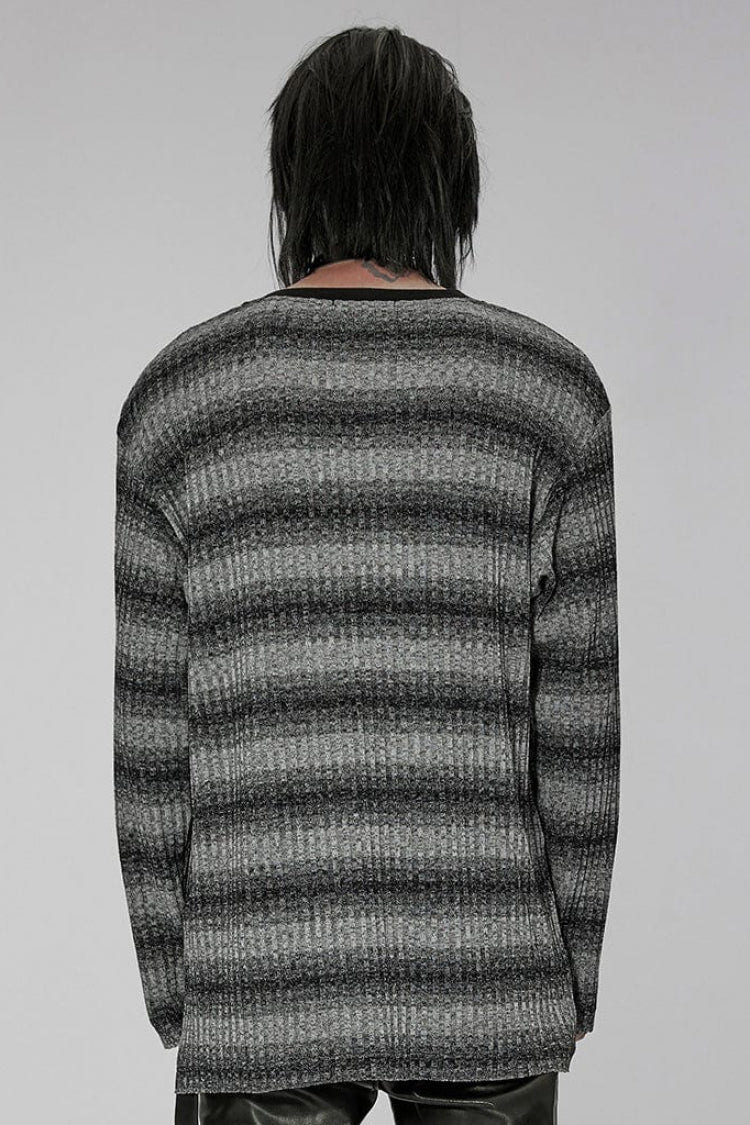 Round Collar Long Sleeves Striped Print Men's Steampunk Sweater 2 Colors - Product - 3