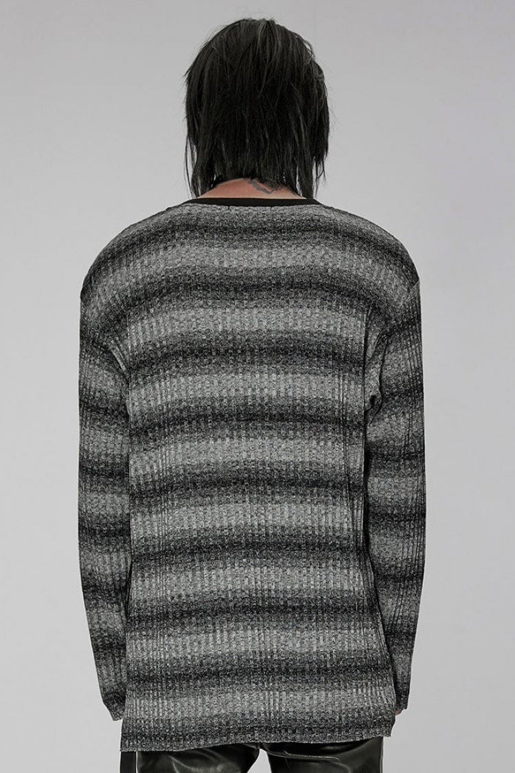 Round Collar Long Sleeves Striped Print Men's Steampunk Sweater 2 Colors - Product - 3