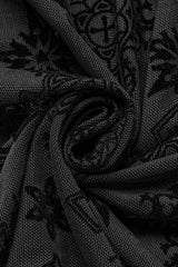 Black Stand Collar Long Sleeves Star Cross Embroidery Sheer Mesh Women's Gothic T-Shirt - Product - 7