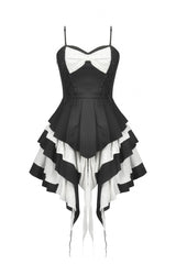 Black/White Sleeveless Multi-Layered Ruffled Bowknot Women's Gothic Slip Dress - Product - 3