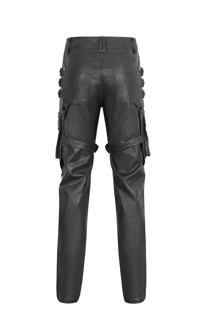 Black Big Pocket Bronze Studded Faux Leather Men's Gothic Pants - Product - 8