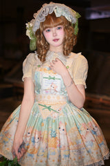 Green [Pineapple Cat] Print Sleeveless Bowknot Lace Sweet Lolita Strap Dress - Product - 7