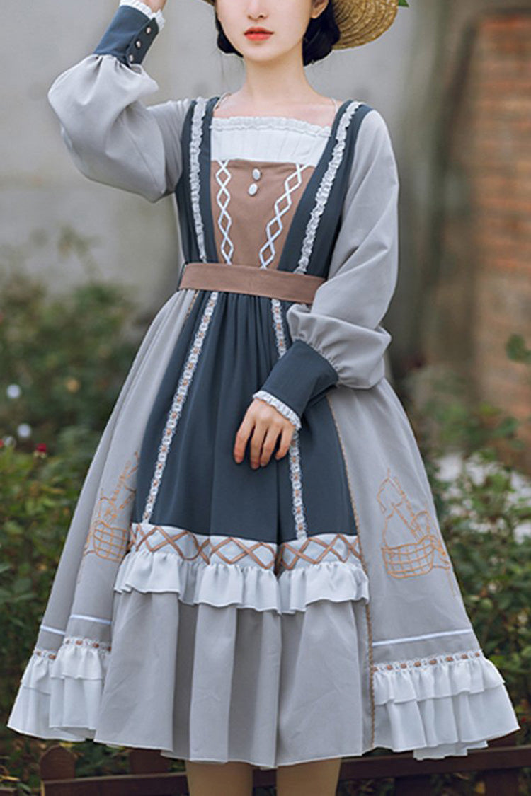 Multi-Color Detachable Collar Ruffled Sweet Lolita OP Dress - Multi-Color - 1