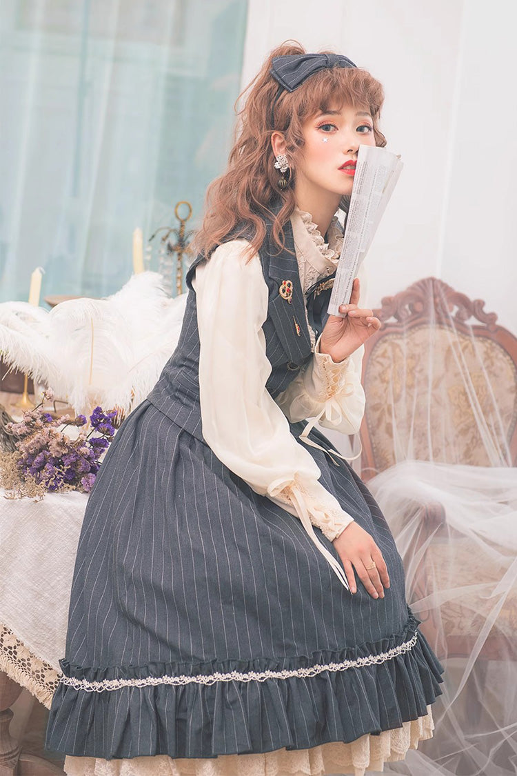 Multi-layer Striped Print Ruffle Sweet College Style Elegant Lolita Skirt 3 Colors - Product - 10
