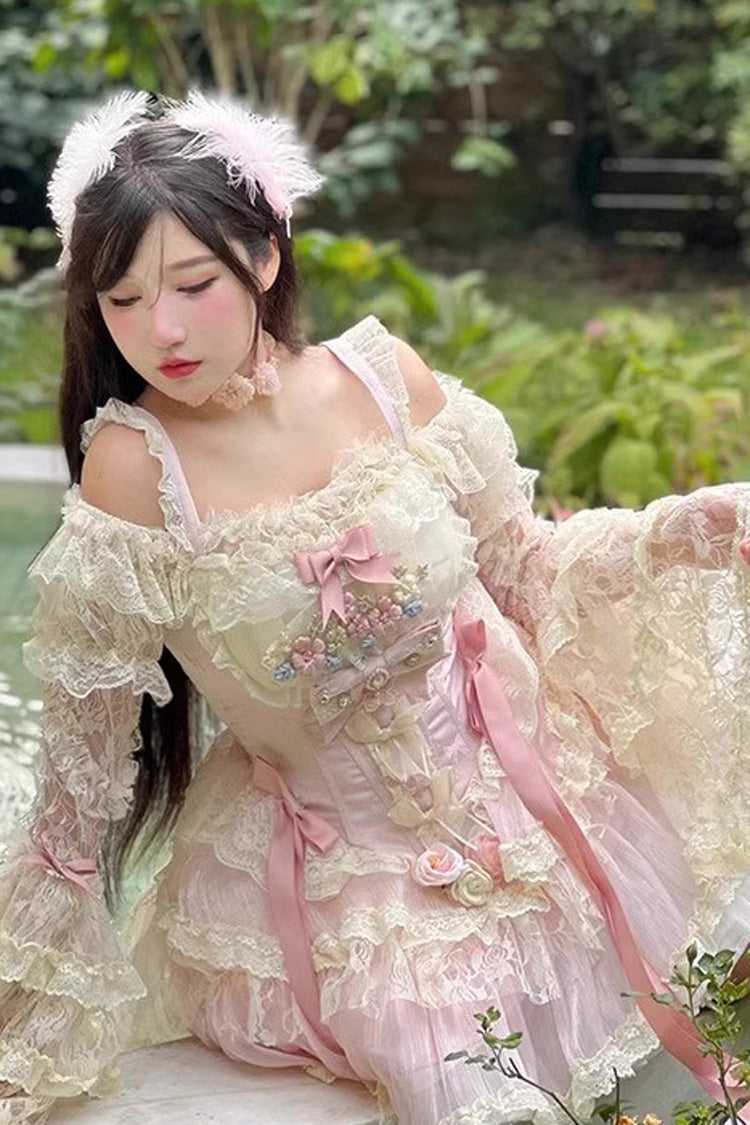Pink Delicate Lace Flowers Love Song Bowknot Lace Sweet Lolita Dress - Product - 5