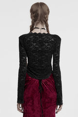 Black V Collar Long Sleeves Lace Sheer Women's Gothic Blouse - Product - 3