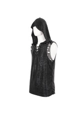 Black Strappy Mesh Splice Men's Punk Vest With Hood - Product - 9
