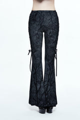 Black Mysterious Forest Gothic Branch Printing Bellbottom Womens Pants - Black - 1