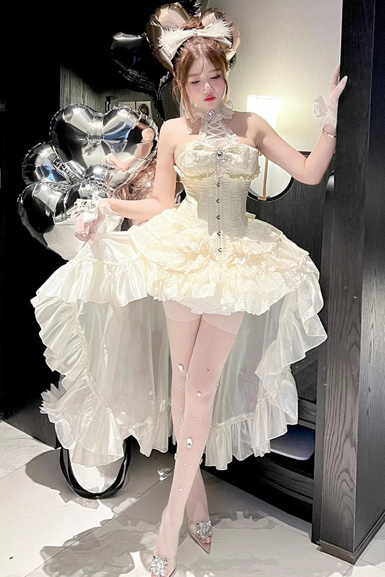 Ivory [Eternal Temple] Halterneck Ruffle Bowknot Lace Sweet Princess Lolita Dress - Product - 5