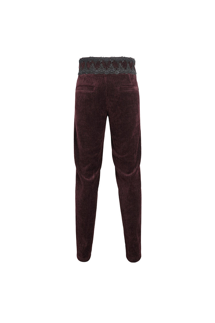 Red High Waisted Lace Splice Men's Gothic Pants - Product - 10