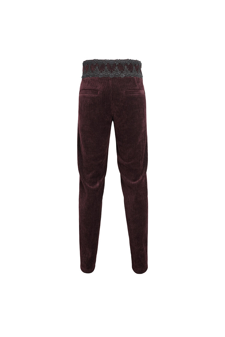 Red High Waisted Lace Splice Men's Gothic Pants - Product - 10