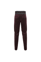 Red High Waisted Lace Splice Men's Gothic Pants - Product - 10