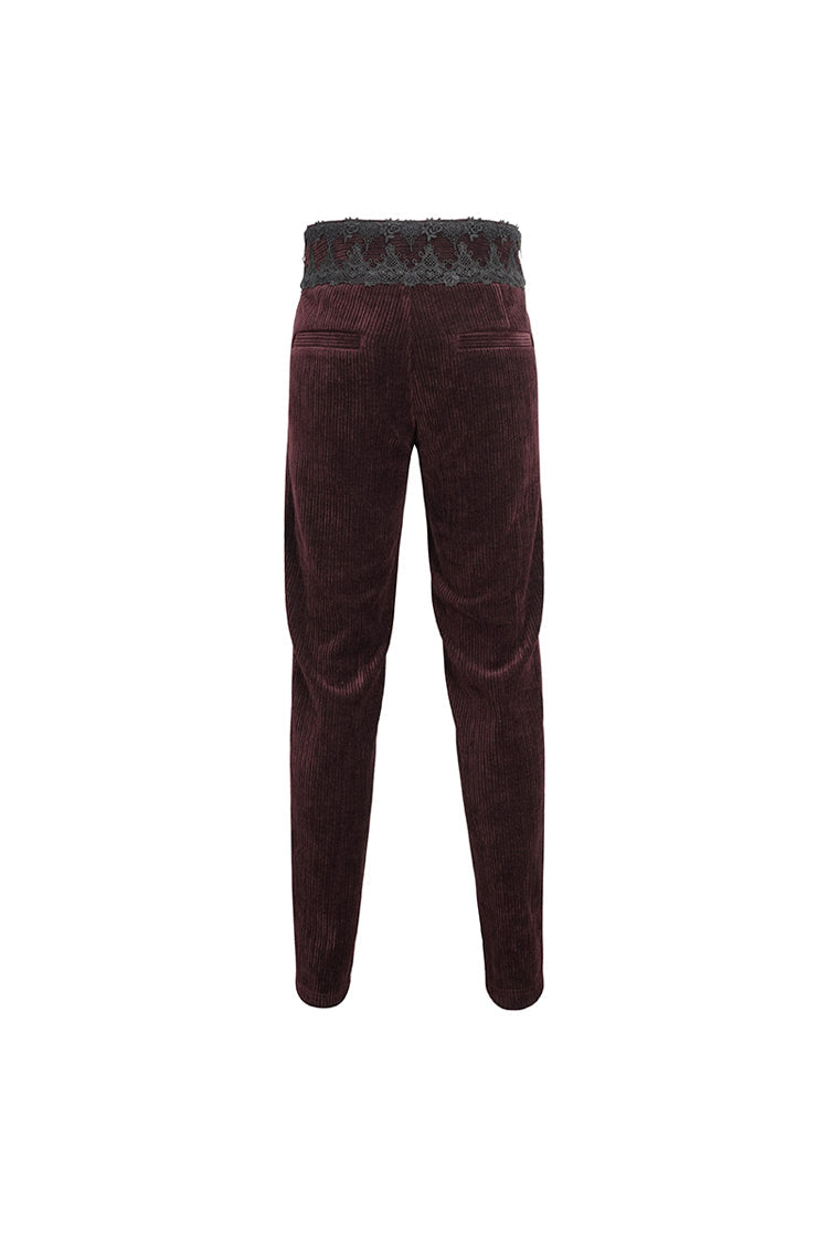 Red High Waisted Lace Splice Men's Gothic Pants - Product - 10