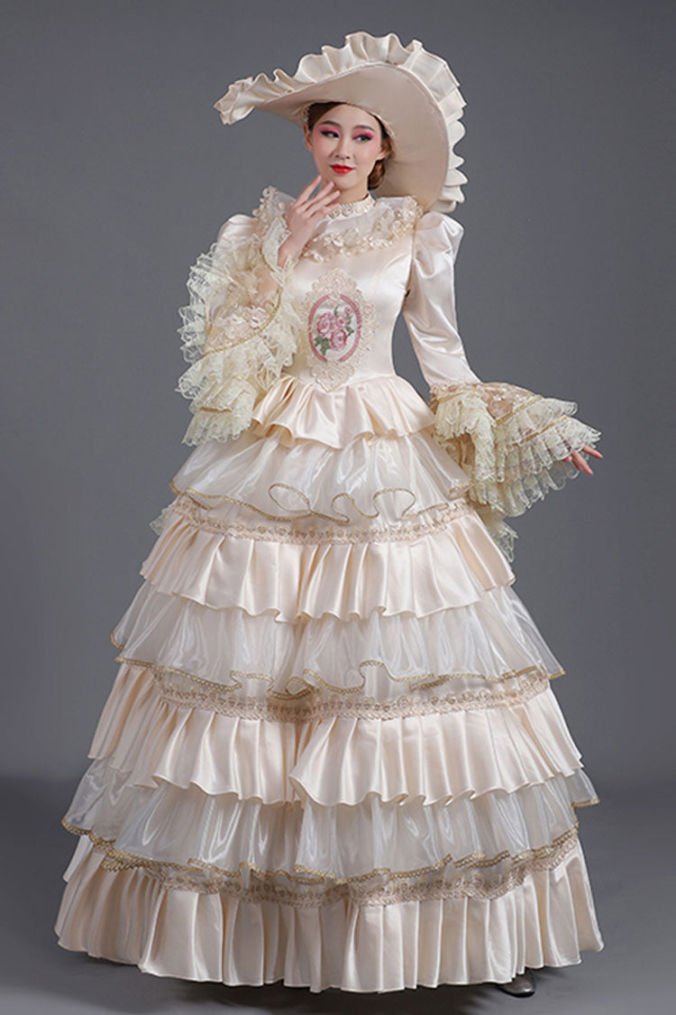 Champagne Hime Sleeves High Waisted Ruffled Multi-Layer Victorian Lolita Prom Tiered Dress - Product - 3