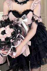Black/Pink [Blackberry Lover] Multi-Layered Lace Sweet Princess Lolita Skirt Set - Product - 6