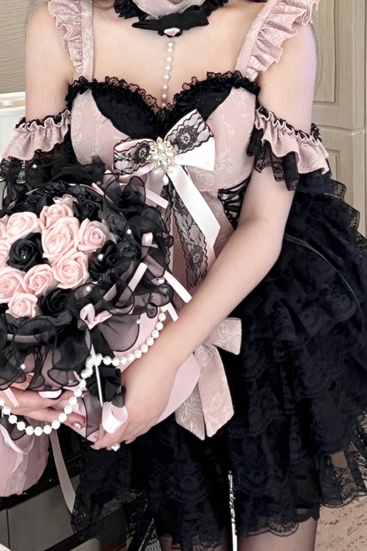 Black/Pink [Blackberry Lover] Multi-Layered Lace Sweet Princess Lolita Skirt Set - Product - 6